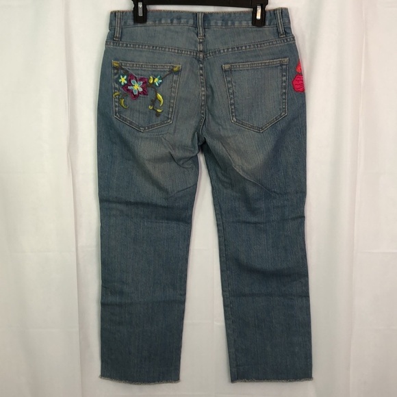 GAP LOW RISE CROPPED STRECH FLORAL EMBROIDERED BLUE WASHED SIZE 8 - Picture 6 of 9